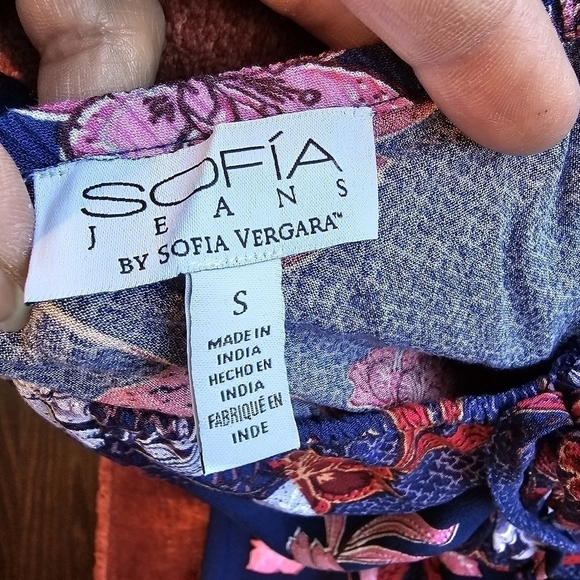 Sofia Vergara Purple Floral Midi Dress Ruffle Shoulder Sweetheart Neckline Sz. S - Picture 11 of 11